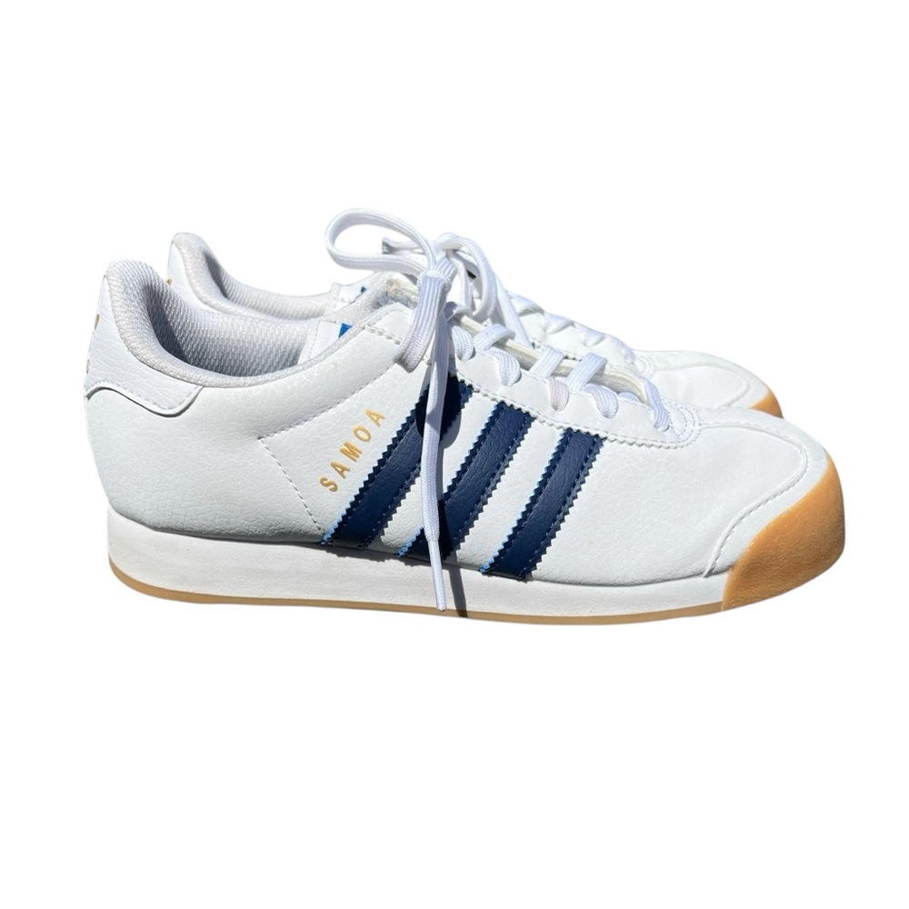 Adidas Samoa Tech Indigo Stripe White Leather Sneakers Gum Soles EG6092  Size 4